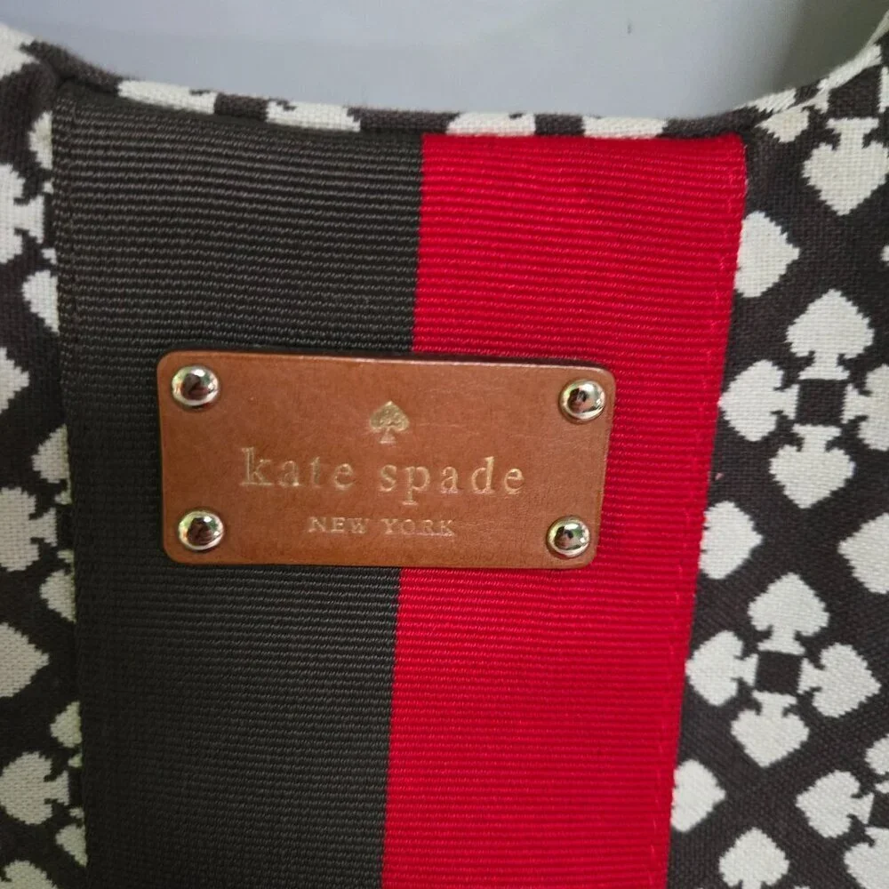 Kate Spade Logo Canvas Leather Shoulder Hobo Bucket Designer Bag Zip Closure